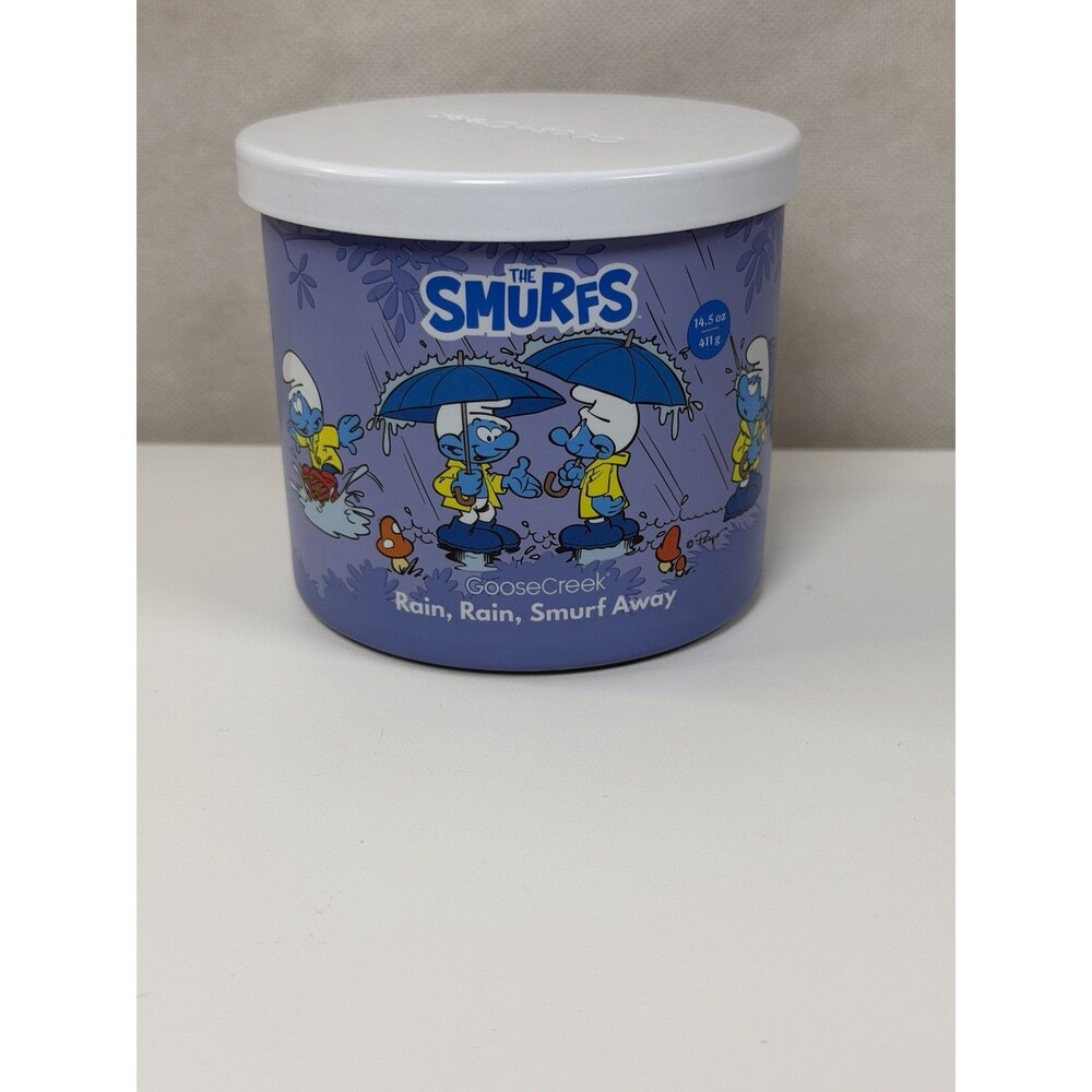 Goose Creek The Smurfs Rain Rain Smurf Away 3 Wick Candle 14.5 oz Soy Blend NEW